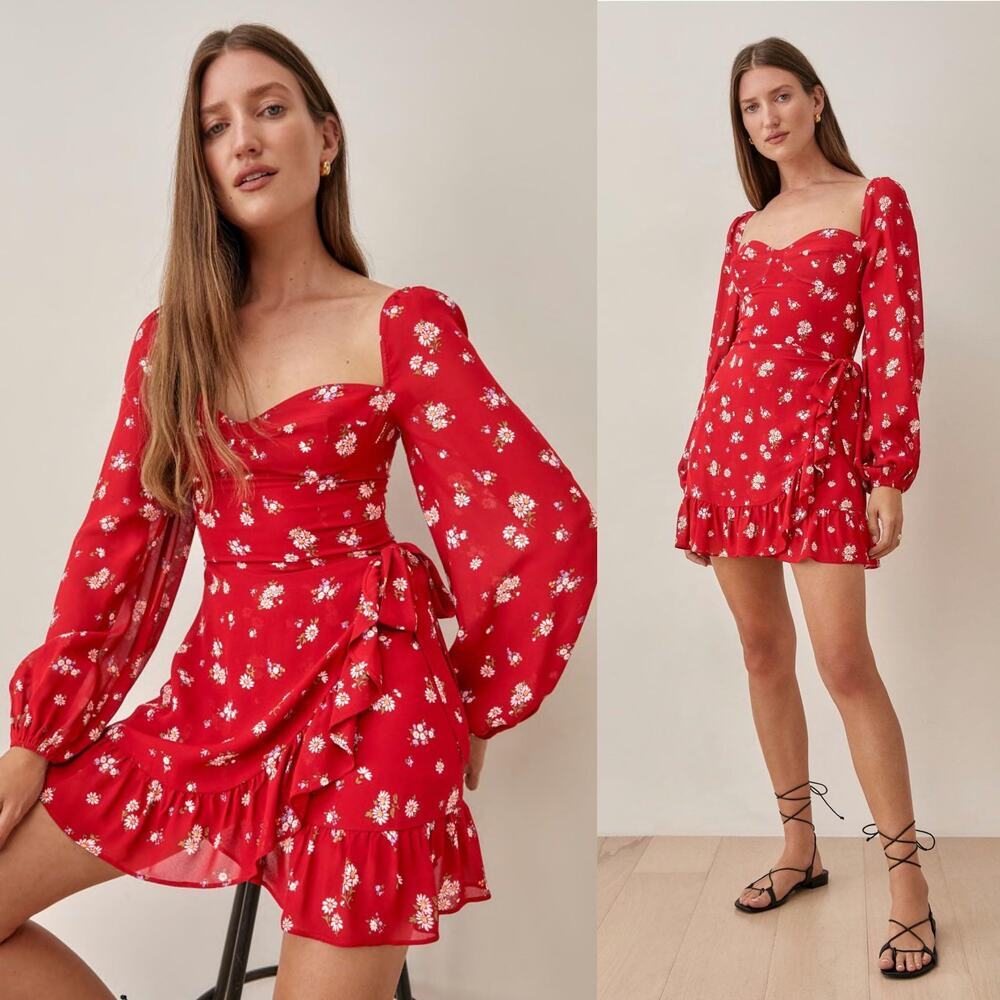 Reformation Cammi Long Sleeve Mini Dress 0 Cassia Cottagecore Romantic Boho